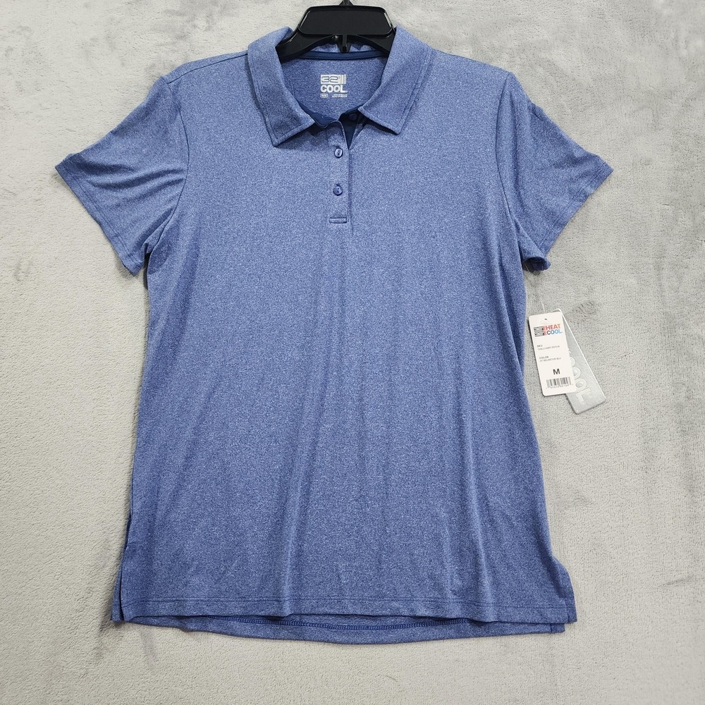 NEW 32 Degrees Cool Shirt Womens M Blue Polo Short Sleeve Stretch Tagless Casual